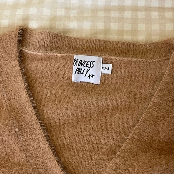 Princess Polly Peach Fuzzy Short Sleeve Sweater Top w/ Buttons - Picture 3 of 6